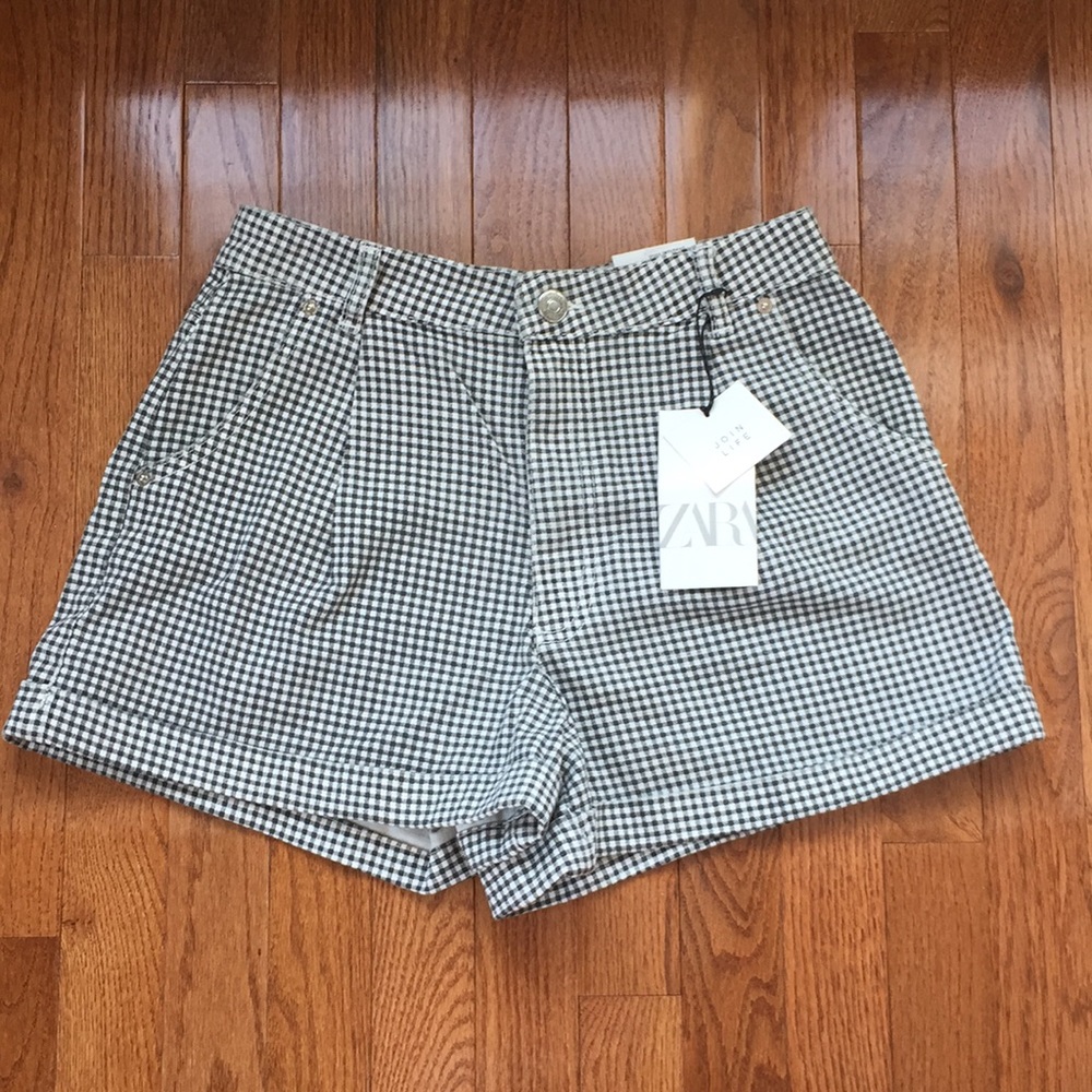 Zara hi-rise plaid jean shorts